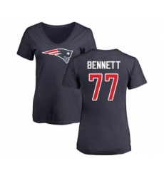 Football Women's New England Patriots #77 Michael Bennett Navy Blue Name & Number Logo Slim Fit T-Shirt