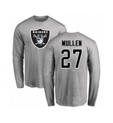 Football Oakland Raiders #27 Trayvon Mullen Ash Name & Number Logo Long Sleeve T-Shirt