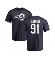 Football Los Angeles Rams #91 Greg Gaines Navy Blue Name & Number Logo T-Shirt