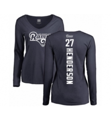 Football Women's Los Angeles Rams #27 Darrell Henderson Navy Blue Backer Slim Fit Long Sleeve T-Shirt