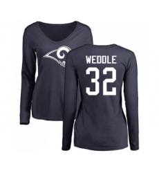 Football Women's Los Angeles Rams #32 Eric Weddle Navy Blue Name & Number Logo Slim Fit Long Sleeve T-Shirt
