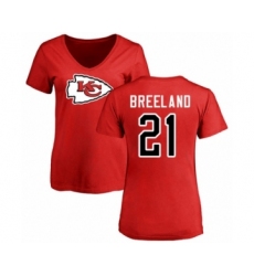 Football Women's Kansas City Chiefs #21 Bashaud Breeland Red Name & Number Logo Slim Fit T-Shirt