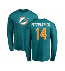 Football Miami Dolphins #14 Ryan Fitzpatrick Aqua Green Name & Number Logo Long Sleeve T-Shirt