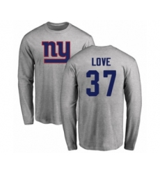 Football New York Giants #37 Julian Love Ash Name & Number Logo Long Sleeve T-Shirt