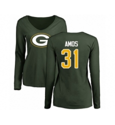 Football Women's Green Bay Packers #31 Adrian Amos Green Name & Number Logo Long Sleeve T-Shirt