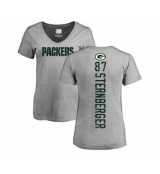 Football Women's Green Bay Packers #87 Jace Sternberger Ash Backer V-Neck T-Shirt