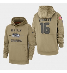 Men's Seattle Seahawks #16 Tyler Lockett 2019 Salute to Service Sideline Therma Pullover Hoodie - Tan