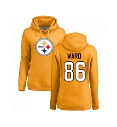 Football Women's Pittsburgh Steelers #86 Hines Ward Gold Name & Number Logo Pullover Hoodie
