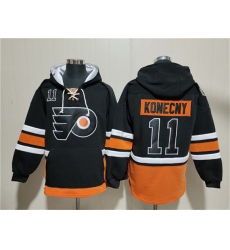 Men's Philadelphia Flyers #11 Travis Konecny Black Ageless Must-Have Lace-Up Pullover Hoodie