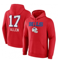 Men's Buffalo Bills #17 Josh Allen Red Team Wordmark Player Name & Number Pullover Hoodie