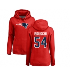 Football Women's New England Patriots #54 Tedy Bruschi Red Name & Number Logo Pullover Hoodie