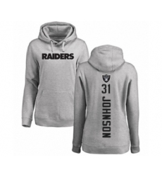 Football Women's Oakland Raiders #31 Isaiah Johnson Ash Backer Pullover Hoodie