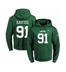 Football Men's New York Jets #91 Bronson Kaufusi Green Name & Number Pullover Hoodie
