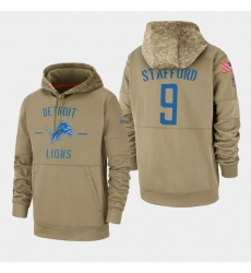 Men's Detroit Lions #9 Matthew Stafford 2019 Salute to Service Sideline Therma Pullover Hoodie - Tan