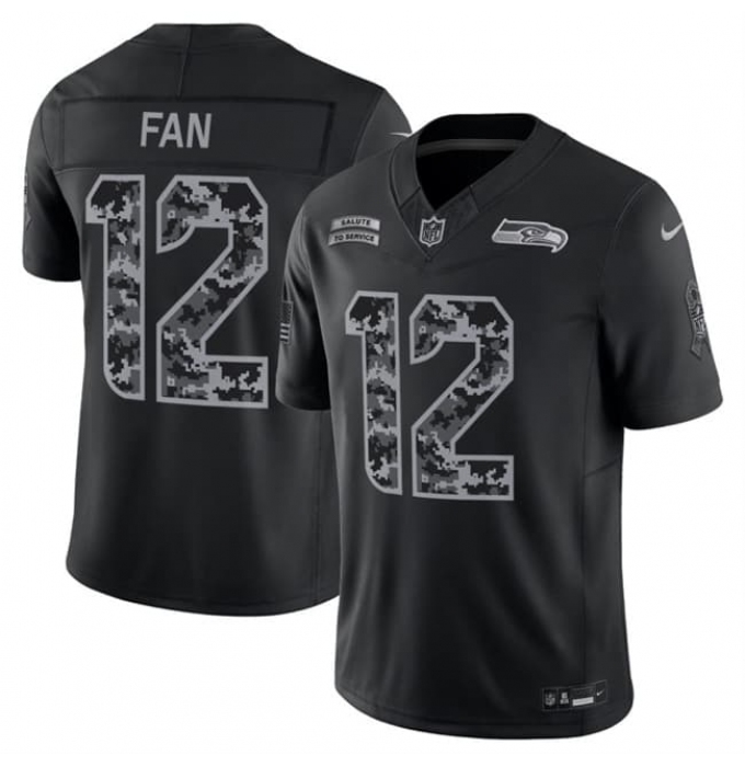 Men's Seattle Seahawks #12 Fan Black 2026 F.U.S.E. Salute to Service Limited Football Stitched Jersey