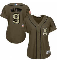 Women's Majestic Los Angeles Angels of Anaheim #9 Cameron Maybin Replica Green Salute to Service MLB Jersey