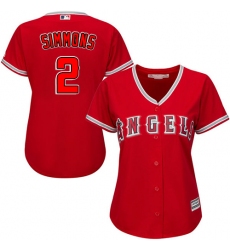 Women's Majestic Los Angeles Angels of Anaheim #2 Andrelton Simmons Authentic Red Alternate MLB Jersey