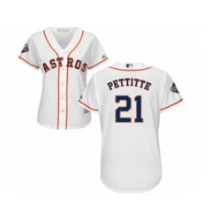 Women's Houston Astros #21 Andy Pettitte Authentic White Home Cool Base 2019 World Series Bound Baseball Jersey