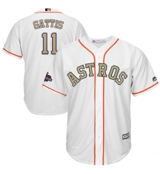Youth Majestic Houston Astros #11 Evan Gattis Authentic White 2018 Gold Program Cool Base MLB Jersey