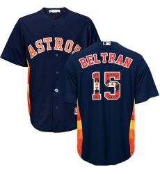 Men's Majestic Houston Astros #15 Carlos Beltran Authentic Navy Blue Team Logo Fashion Cool Base MLB Jersey