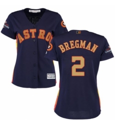 Women's Majestic Houston Astros #2 Alex Bregman Authentic Navy Blue Alternate 2018 Gold Program Cool Base MLB Jersey