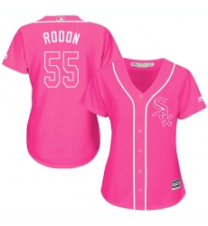 Women's Majestic Chicago White Sox #55 Carlos Rodon Authentic Pink Fashion Cool Base MLB Jersey