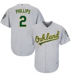 Youth Majestic Oakland Athletics #2 Tony Phillips Authentic Grey Road Cool Base MLB Jersey