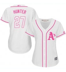 Women's Majestic Oakland Athletics #27 Catfish Hunter Replica White Fashion Cool Base MLB Jersey