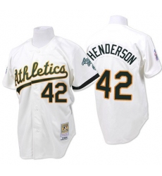 Men's Mitchell and Ness Oakland Athletics #42 Dave Henderson Replica White Throwback MLB Jersey