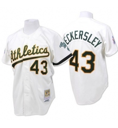 Men's Mitchell and Ness Oakland Athletics #43 Dennis Eckersley Replica White Throwback MLB Jersey