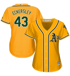Women's Majestic Oakland Athletics #43 Dennis Eckersley Replica Gold Alternate 2 Cool Base MLB Jersey