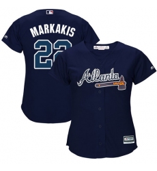 Women's Majestic Atlanta Braves #22 Nick Markakis Authentic Blue Alternate Road Cool Base MLB Jersey