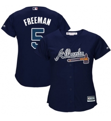 Women's Majestic Atlanta Braves #5 Freddie Freeman Authentic Blue Alternate Road Cool Base MLB Jersey
