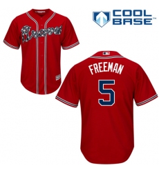Youth Majestic Atlanta Braves #5 Freddie Freeman Authentic Red Alternate Cool Base MLB Jersey