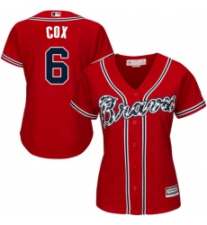 Women's Majestic Atlanta Braves #6 Bobby Cox Authentic Red Alternate Cool Base MLB Jersey