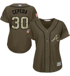 Women's Majestic Atlanta Braves #30 Orlando Cepeda Authentic Green Salute to Service MLB Jersey