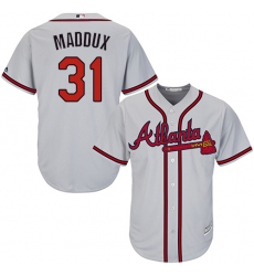 Youth Majestic Atlanta Braves #31 Greg Maddux Replica Grey Road Cool Base MLB Jersey