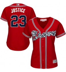 Women's Majestic Atlanta Braves #23 David Justice Authentic Red Alternate Cool Base MLB Jersey
