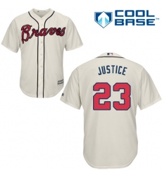Youth Majestic Atlanta Braves #23 David Justice Authentic Cream Alternate 2 Cool Base MLB Jersey