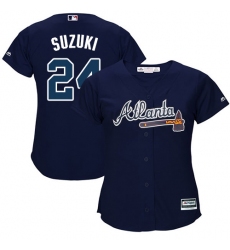 Women's Majestic Atlanta Braves #24 Kurt Suzuki Authentic Blue Alternate Road Cool Base MLB Jersey
