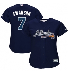 Women's Majestic Atlanta Braves #7 Dansby Swanson Authentic Blue Alternate Road Cool Base MLB Jersey