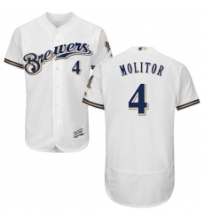 Men's Majestic Milwaukee Brewers #4 Paul Molitor White Alternate Flex Base Authentic Collection MLB Jersey