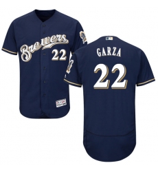 Men's Majestic Milwaukee Brewers #22 Matt Garza Navy Blue Alternate Flex Base Authentic Collection MLB Jersey