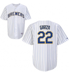 Men's Majestic Milwaukee Brewers #22 Matt Garza Replica White/Blue Strip MLB Jersey
