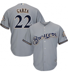 Youth Majestic Milwaukee Brewers #22 Matt Garza Replica Grey Road Cool Base MLB Jersey