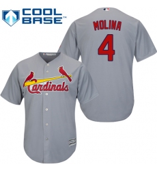 Youth Majestic St. Louis Cardinals #4 Yadier Molina Authentic Grey Road Cool Base MLB Jersey