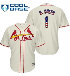 Men's Majestic St. Louis Cardinals #1 Ozzie Smith Authentic Cream USA Flag Fashion MLB Jersey