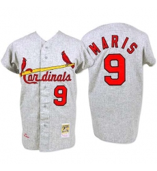 Men's Mitchell and Ness 1967 St. Louis Cardinals #9 Roger Maris Authentic Grey Throwback MLB Jersey