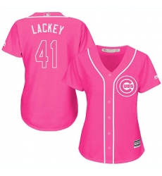 Women's Majestic Chicago Cubs #41 John Lackey Authentic Pink Fashion MLB Jersey