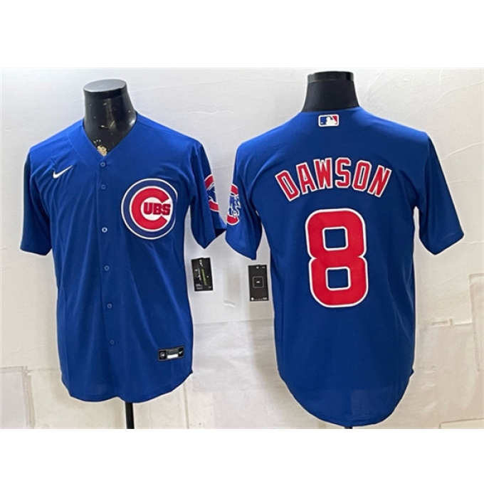 Men's Chicago Cubs #8 Andre Dawson Royal Stitched Baseball Jersey